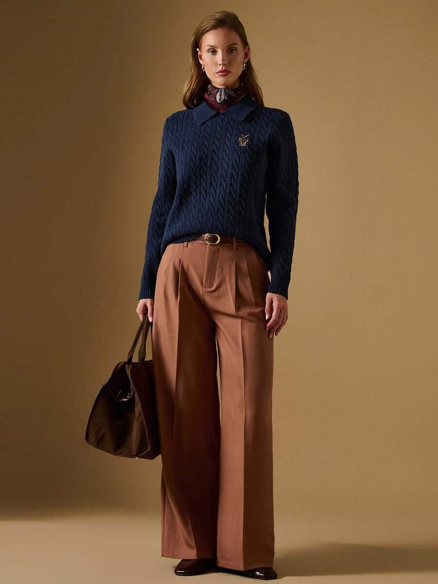 GRANATOWY SWETER KOŁNIERZYK 