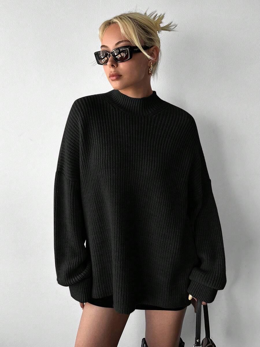 CZARNY DZIANINOWY SWETER