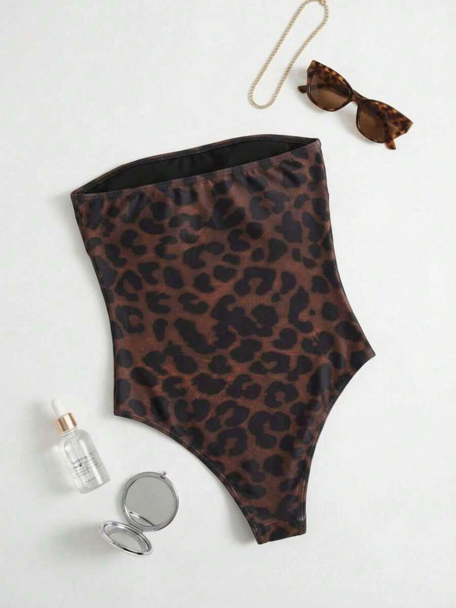 JEDNOCZĘŚCIOWY STRÓJ KĄPIELOWY animal print odkryte ramiona