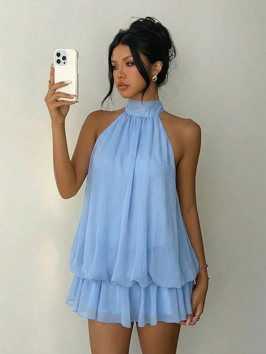 niebieska mini sukienka