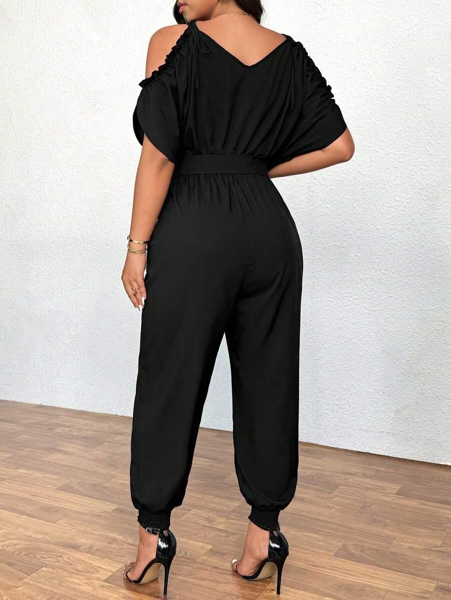 CZARNY KOMBINEZON V-NECK
