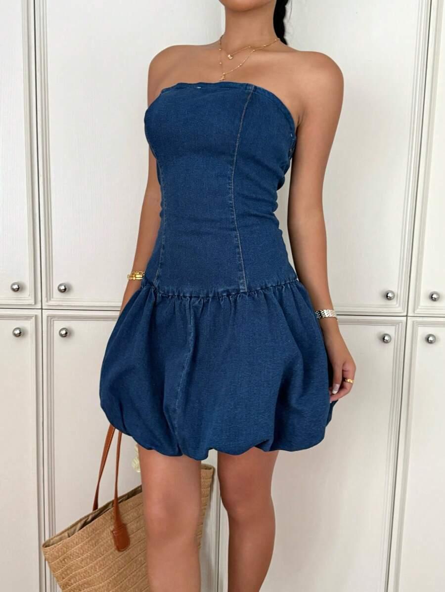 SUKIENKA JEANSOWA MINI ROZKLOSZOWANA BAWEŁNIANA