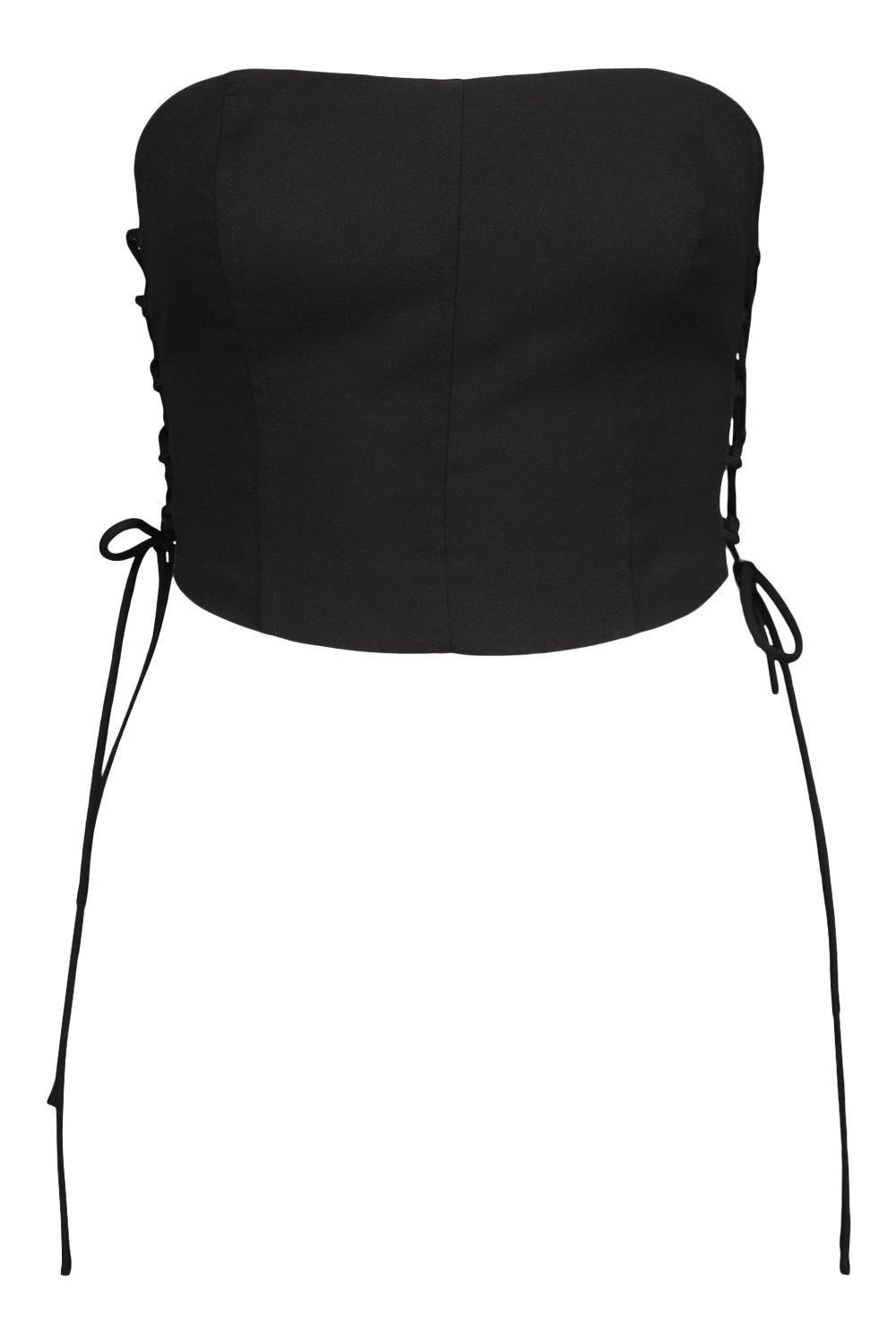 czarny crop top wiązania