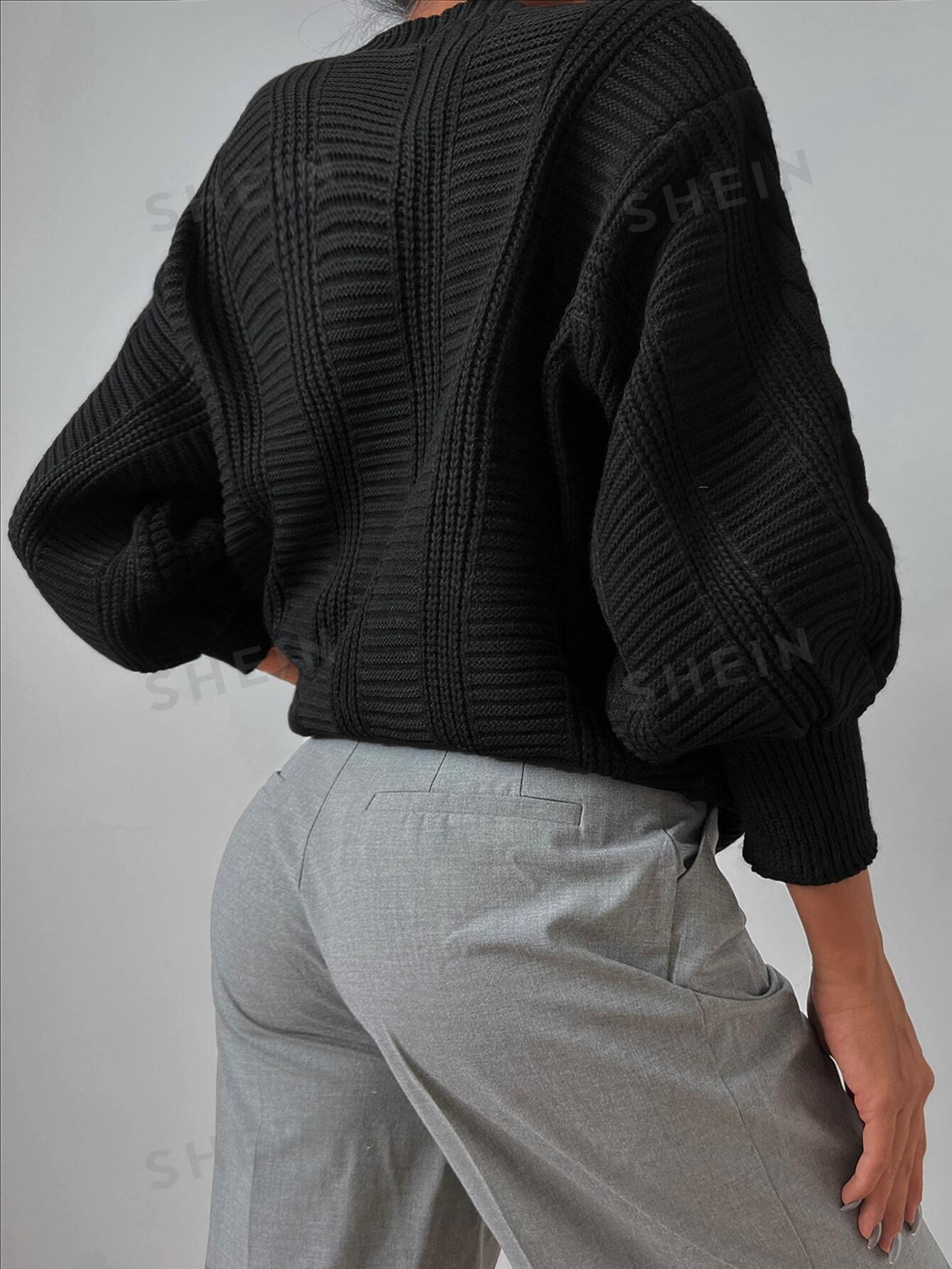 CZARNY DZIANINOWY SWETER V-NECK