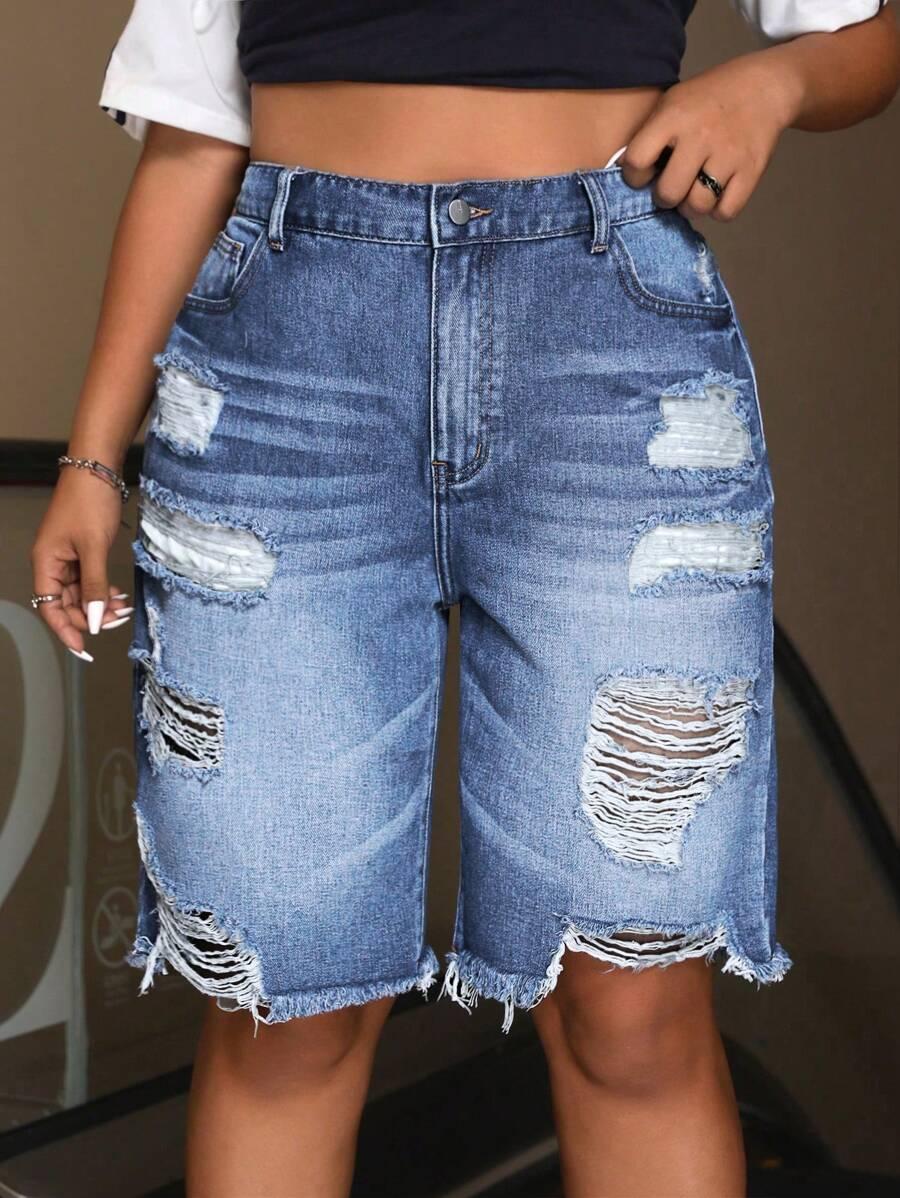 NIEBIESKIE SPODENKI JEANS PRZETARCIA 