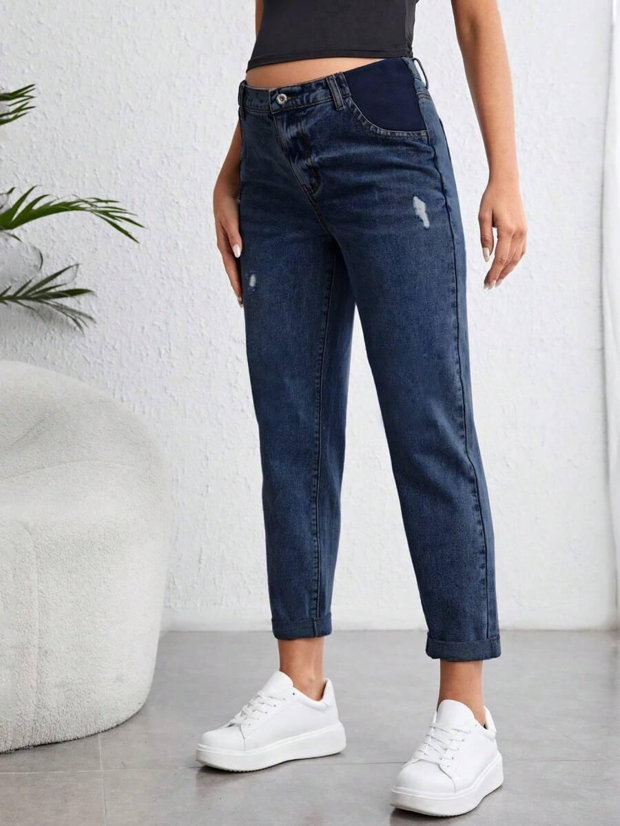 CIĄŻOWE SPODNIE JEANS ripped