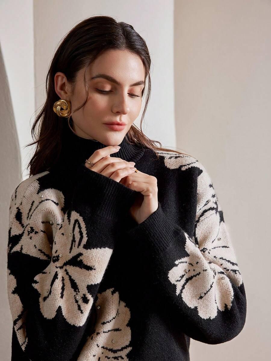 sweter kwiaty zdobienia