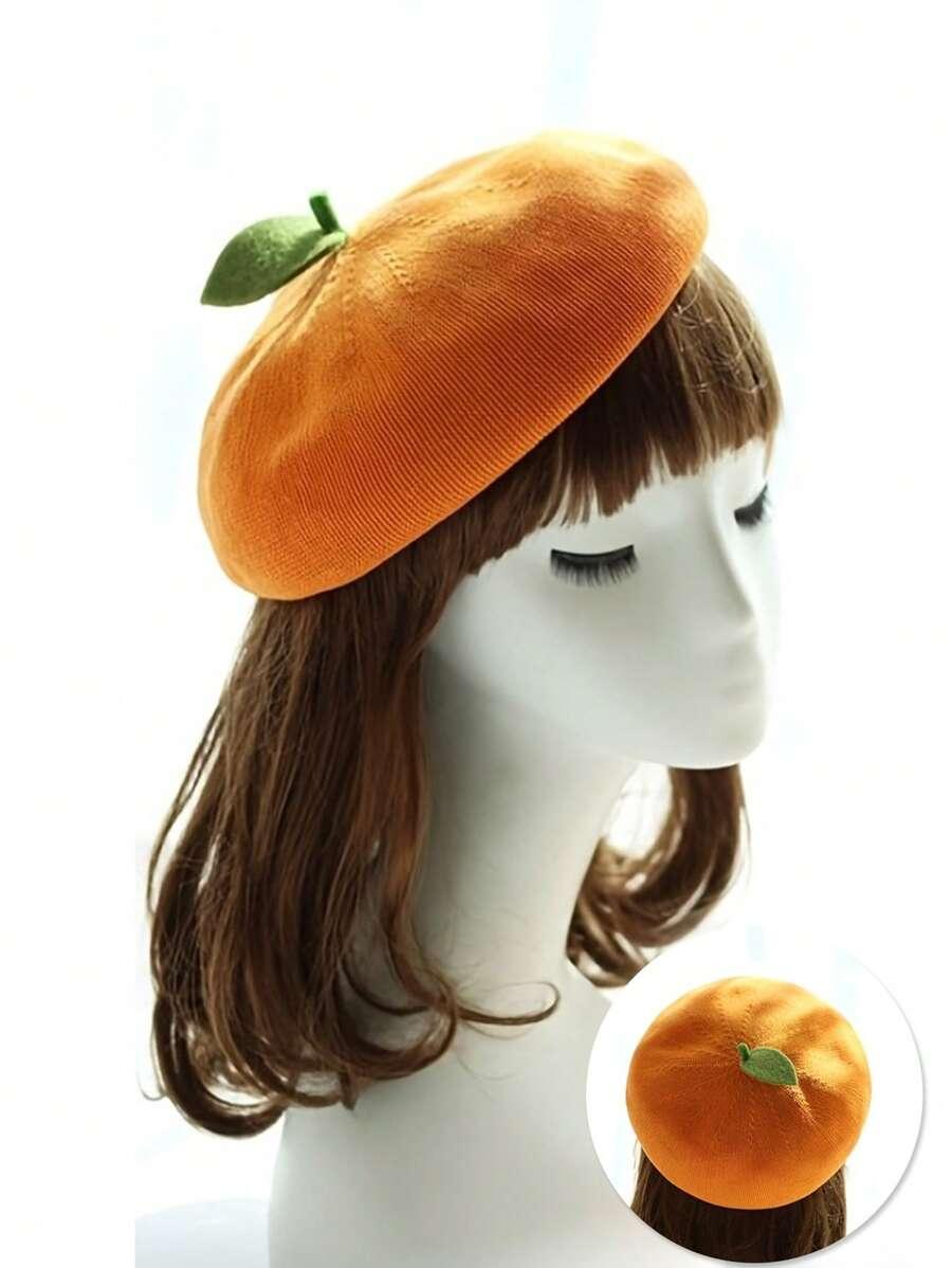 pomarańczowy beret listek