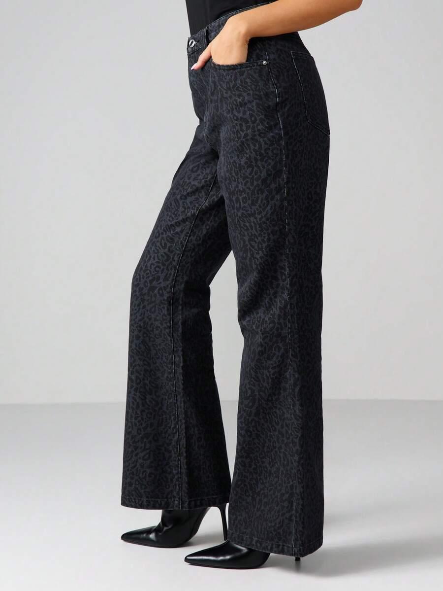 spodnie jeans wzór panterka