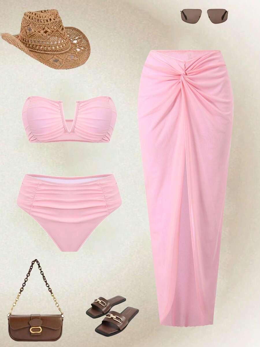 różowy dół od bikini pareo