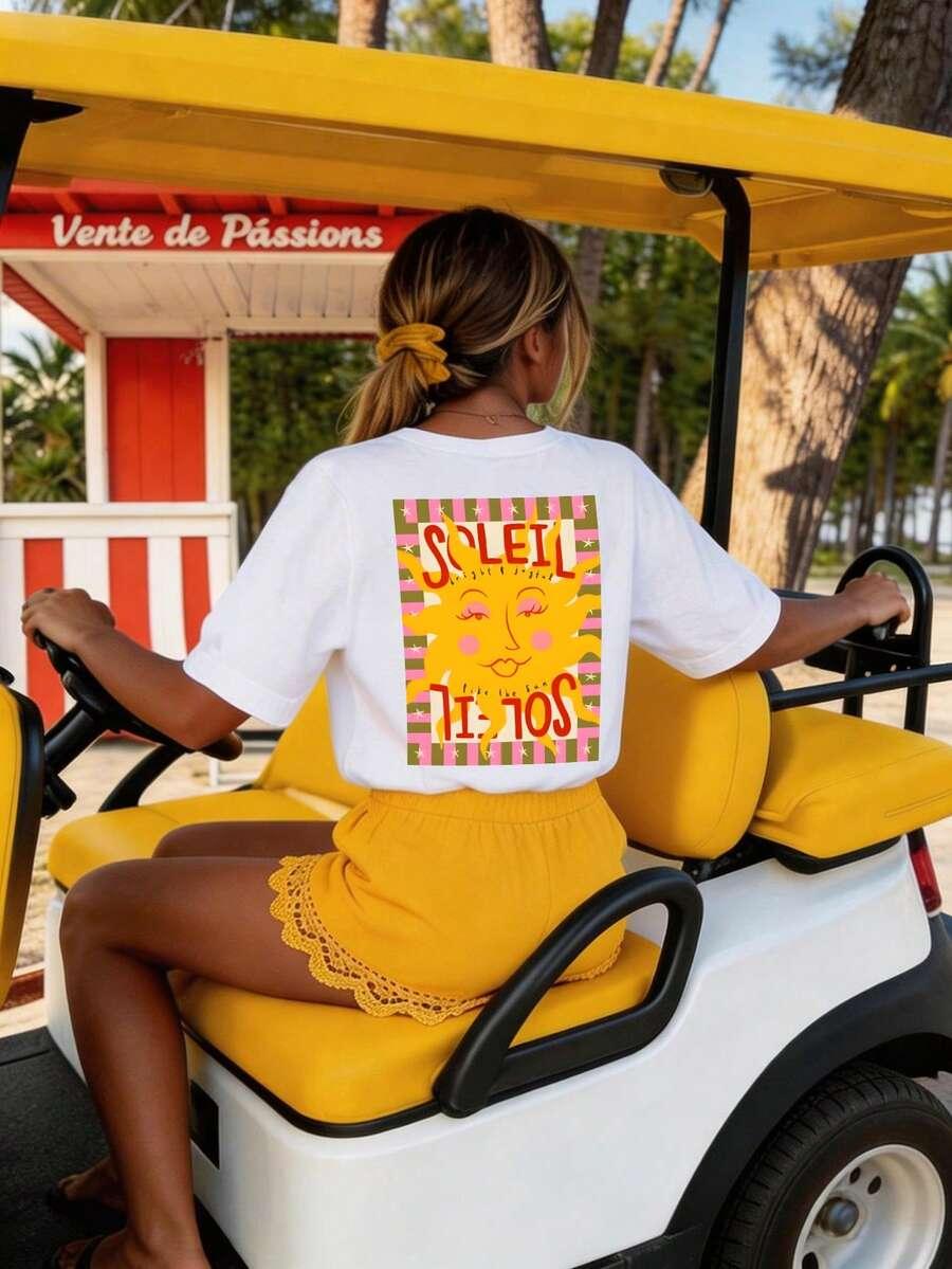 t-shirt okrągły dekolt nadruk 
