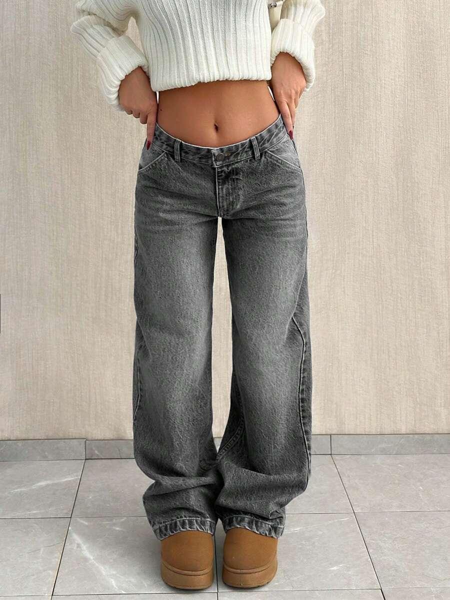 szare SPODNIE JEANS 