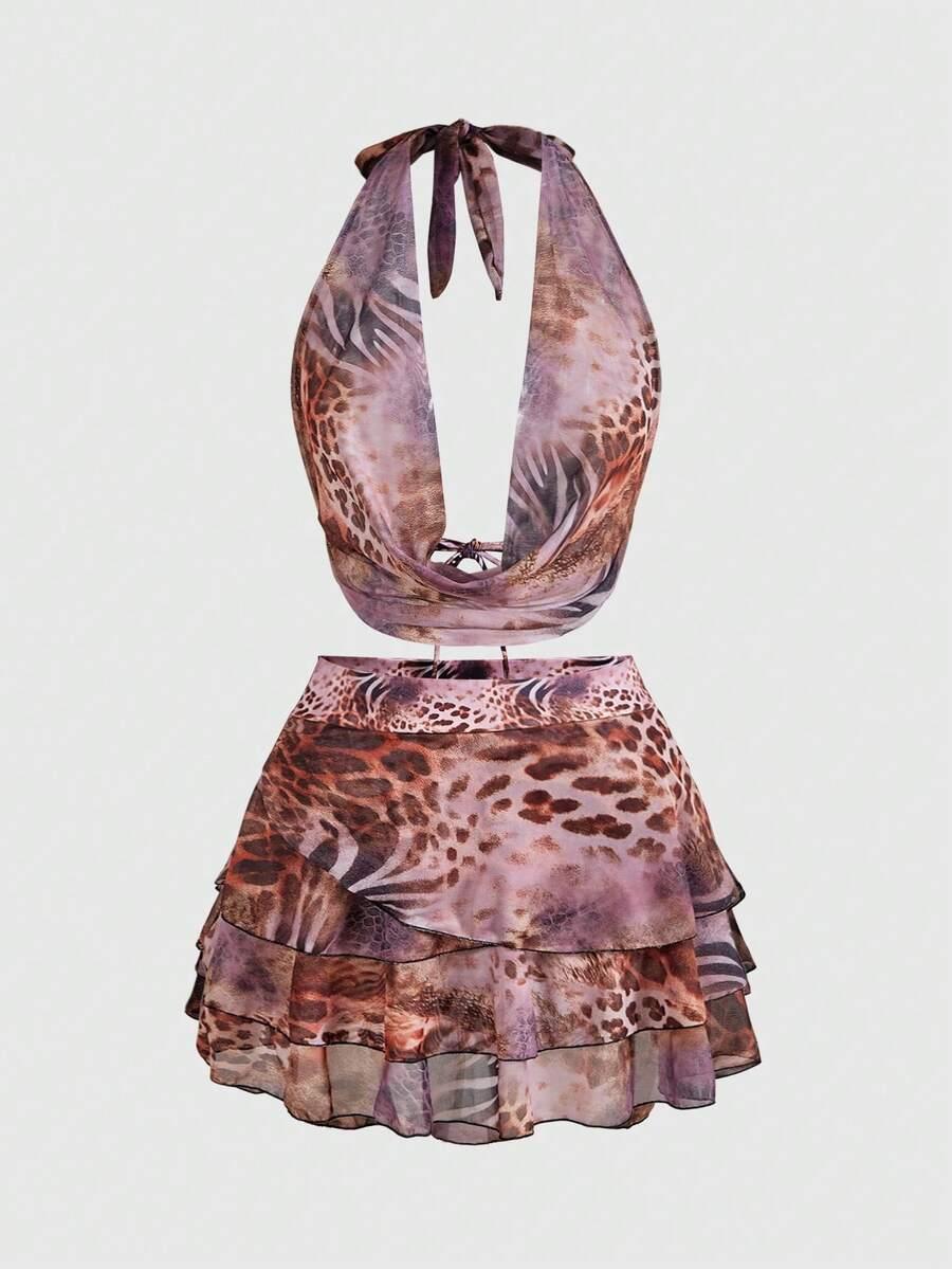 góra od bikini top siateczka animal print