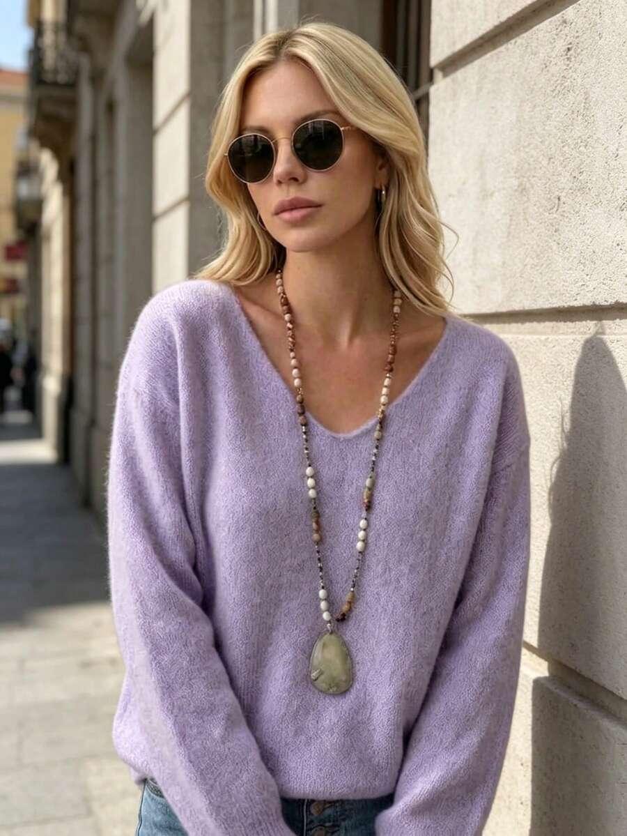 fioletowy sweter casual