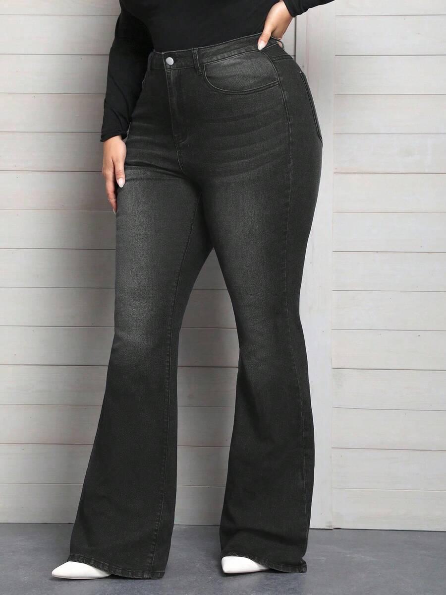 czarne spodnie jeans dzwony