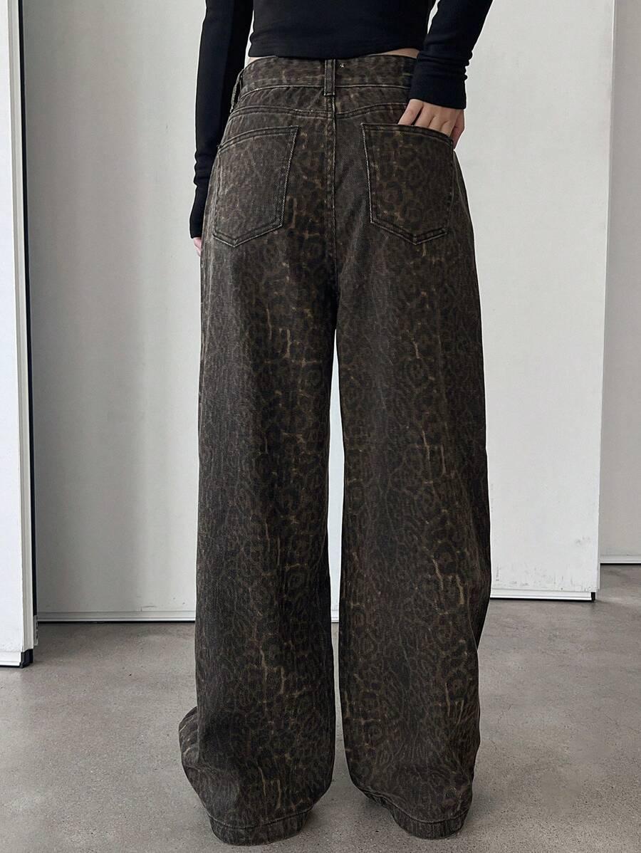 SPODNIE JEANS Z SZEROKIMI NOGAWKAMI ANIMAL PRINT 