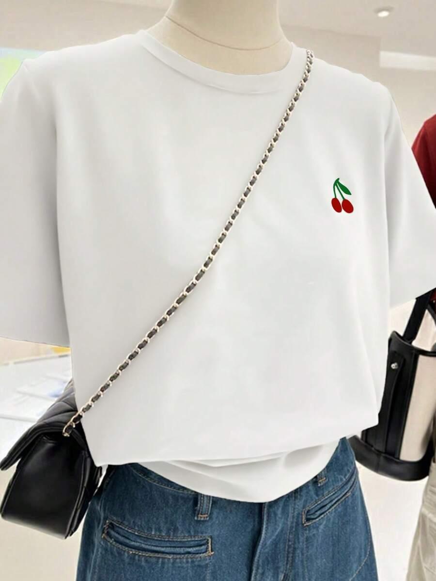 biały t-shirt wisienki 