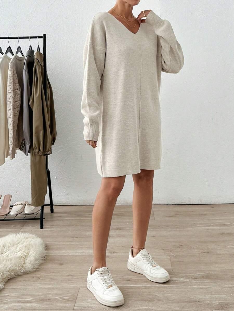 DZIANINOWA MINI SUKIENKA V-NECK
