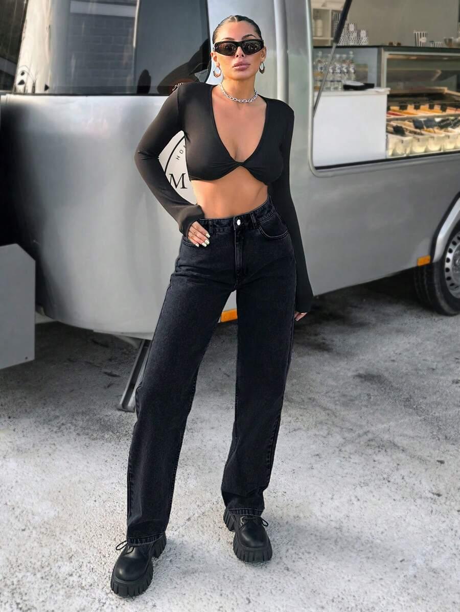 CZARNE SPODNIE JEANS
