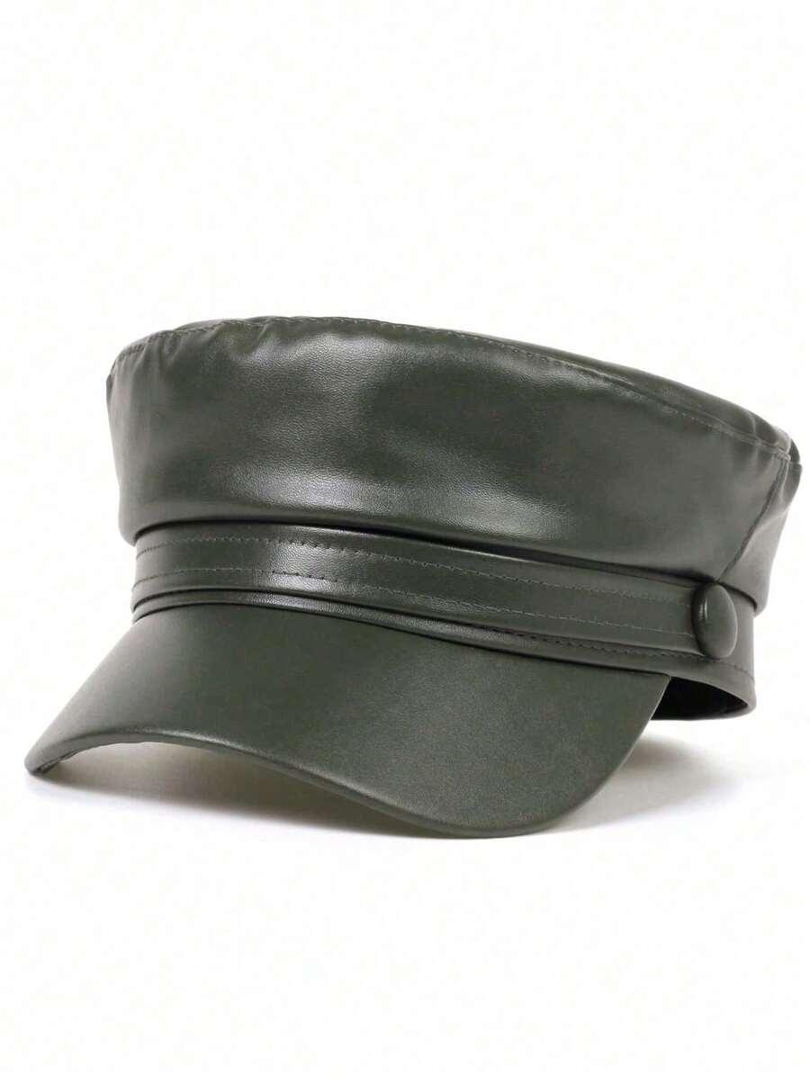 zielony beret imitacja skóry