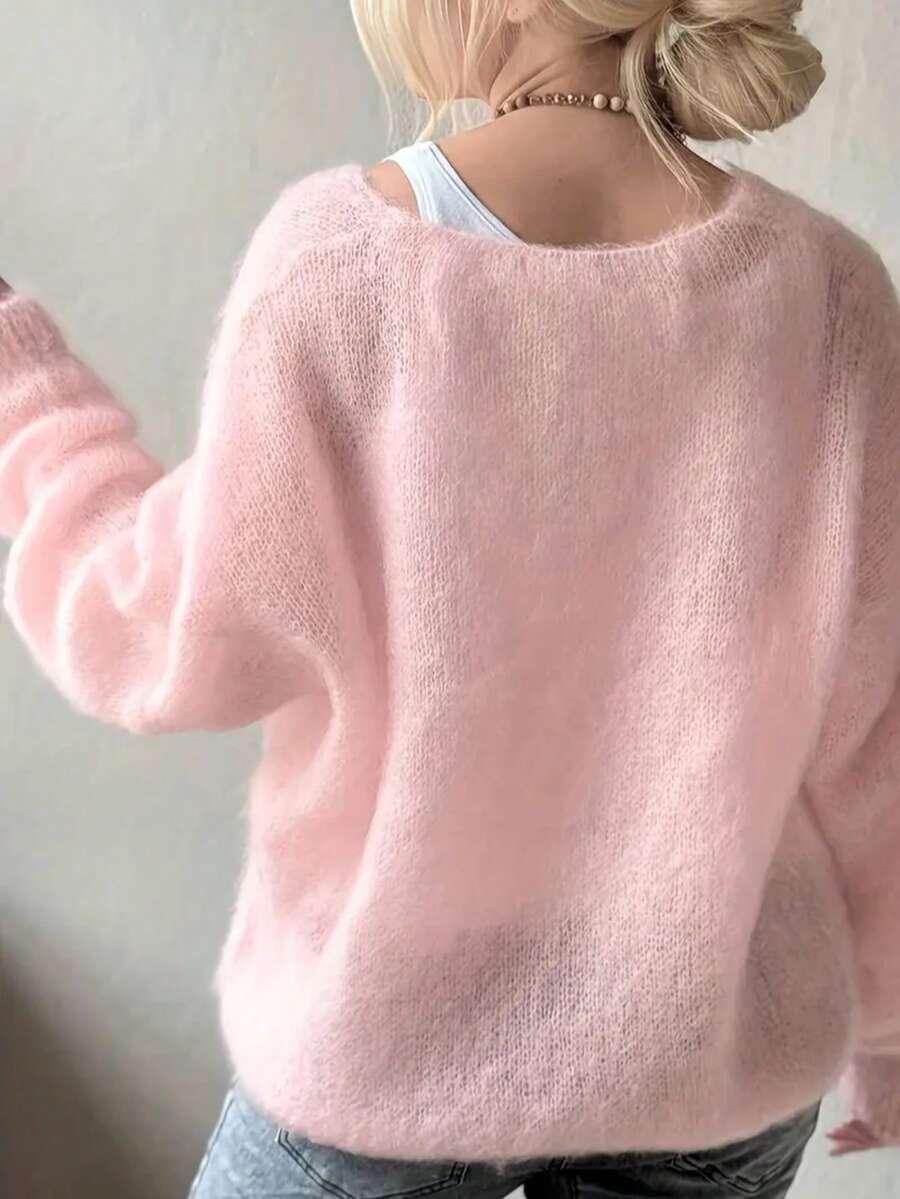 RÓŻOWY SWETER DŁUGI RĘKAW