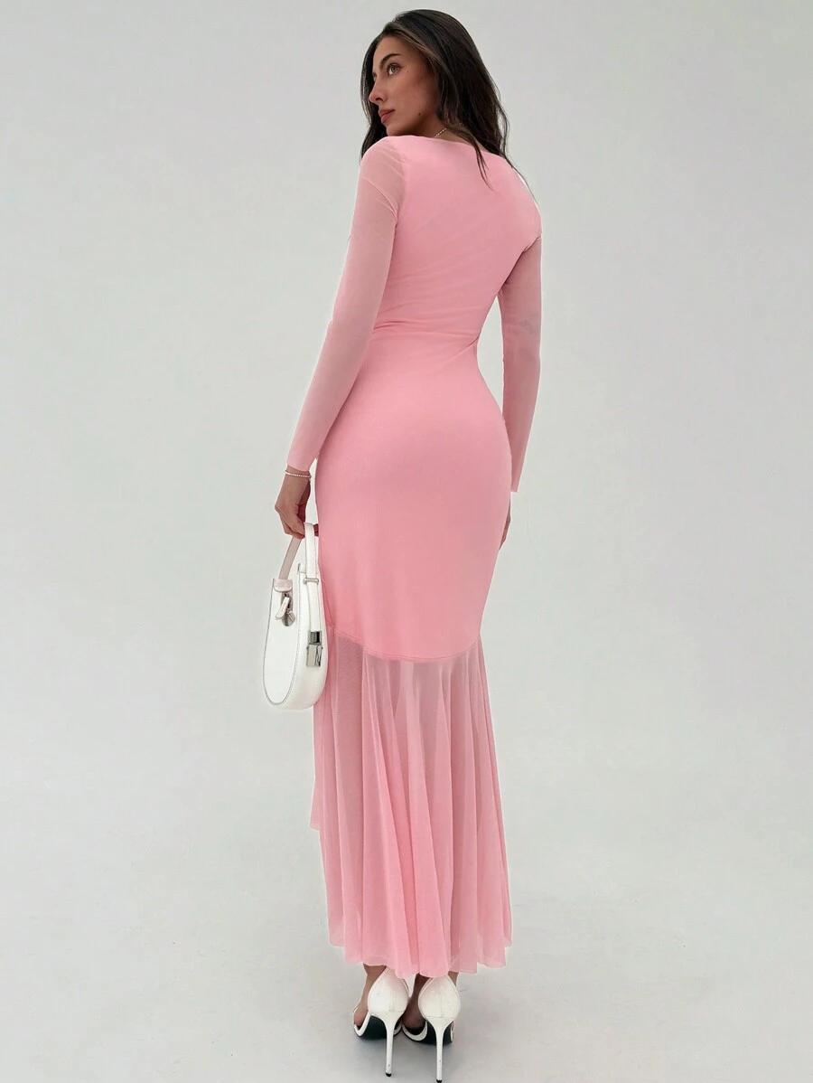 ELEGANCKA MAXI SUKIENKA OŁÓWKOWA Z KWADRATOWYM DEKOLTEM 