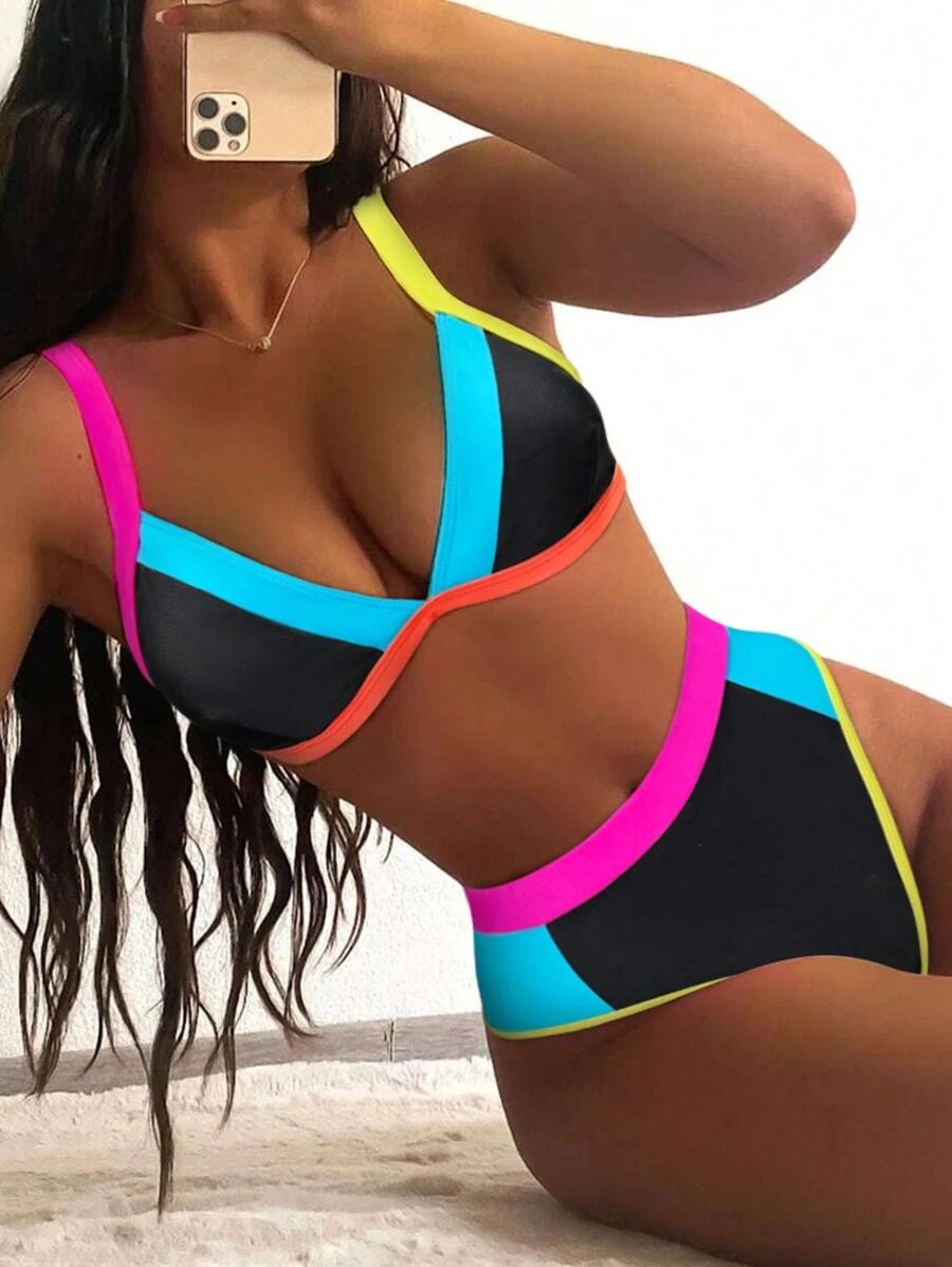 dwuczęściowy kostium kąpielowy bikini kontrast