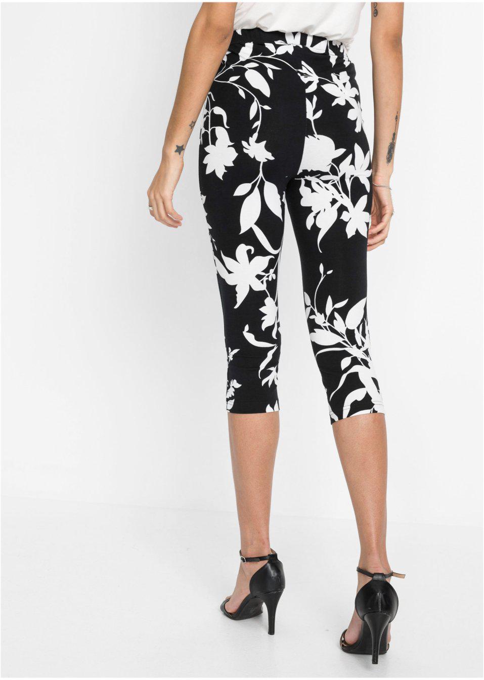 LEGGINSY DAMSKIE 3/4 BAWEŁNIANE KWIATY