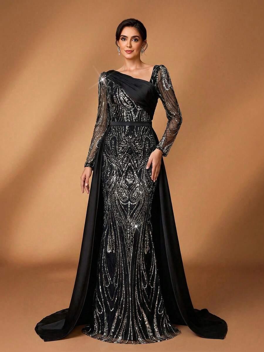 czarna maxi sukienka cekiny