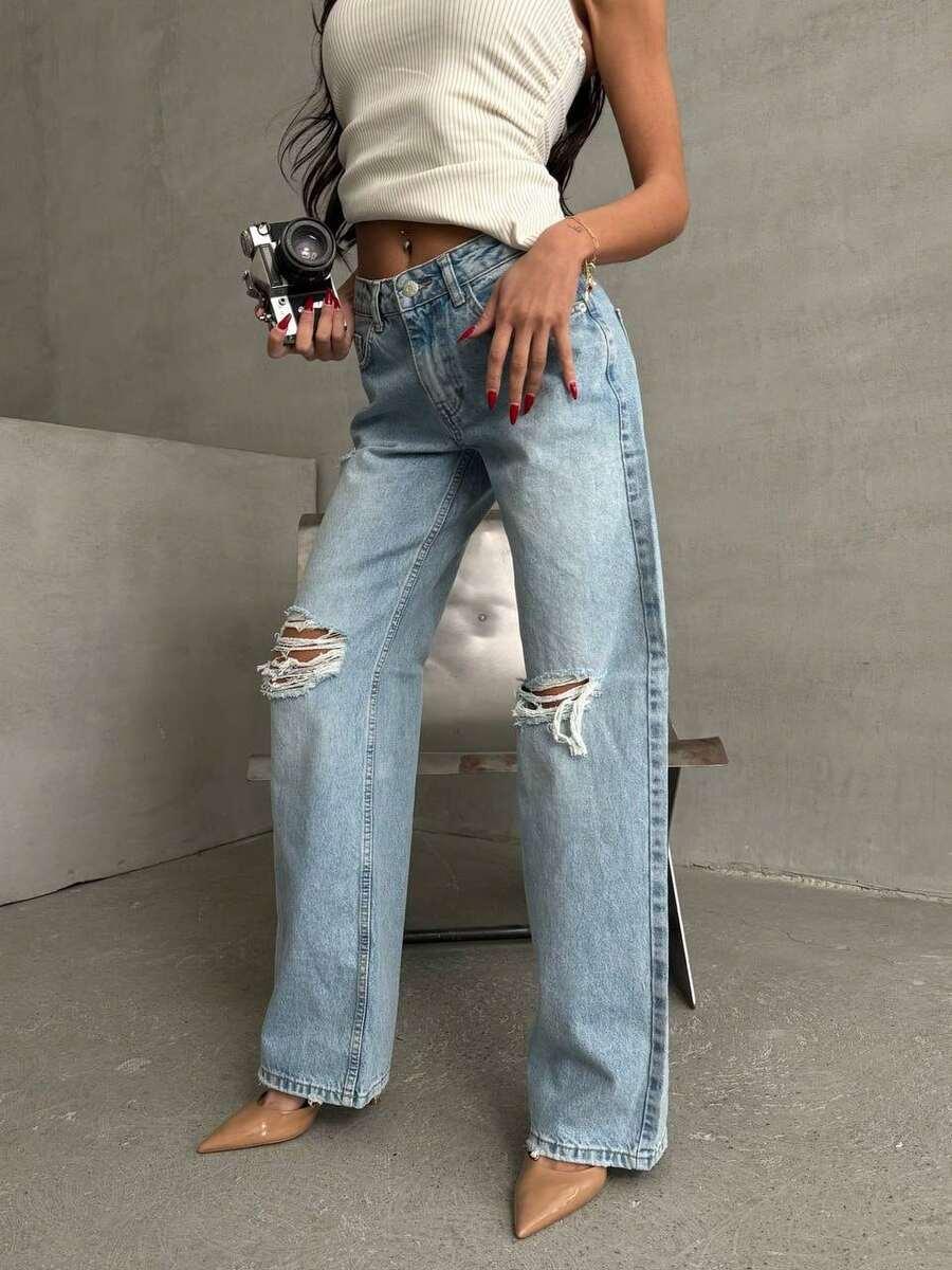 NIEBIESKIE SPODNIE JEANS PRZETARCIA