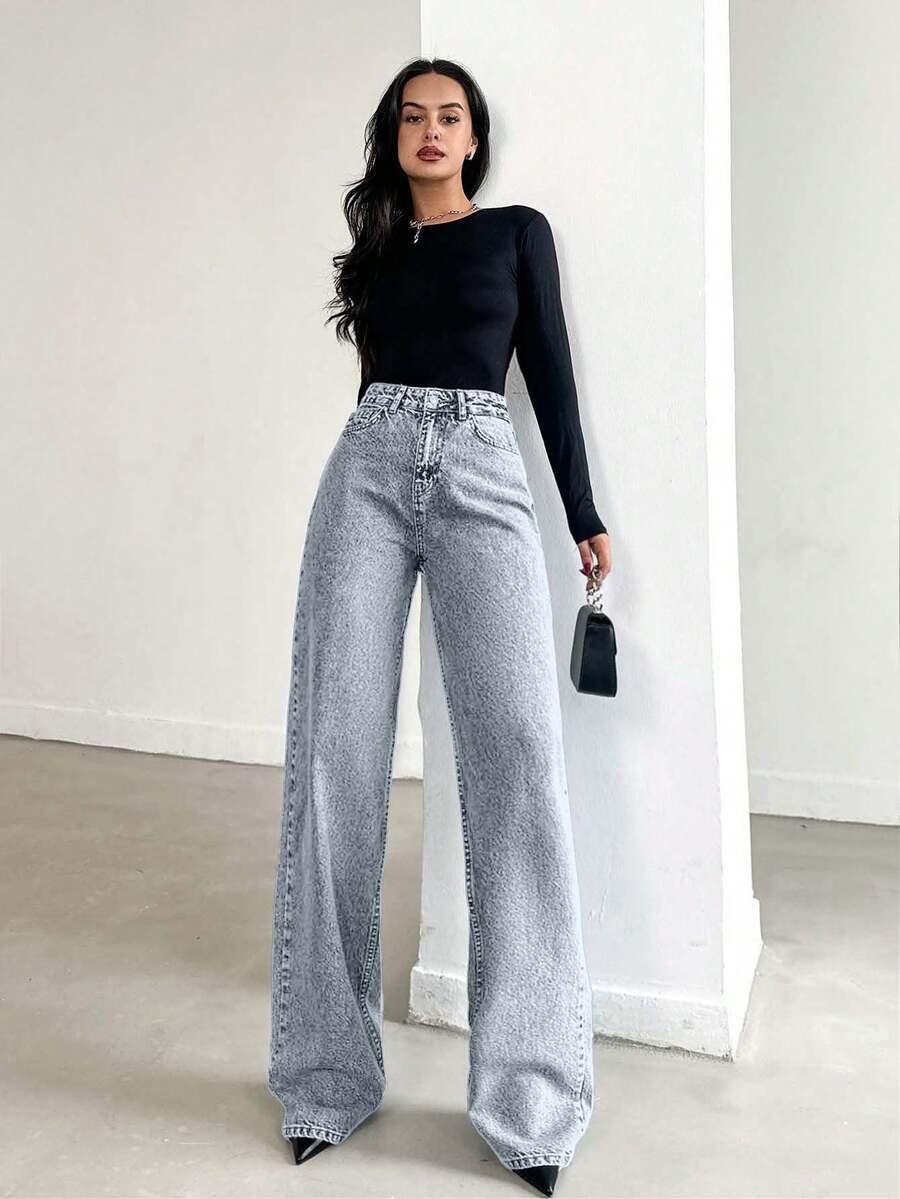 niebieskie spodnie jeans wysoki stan