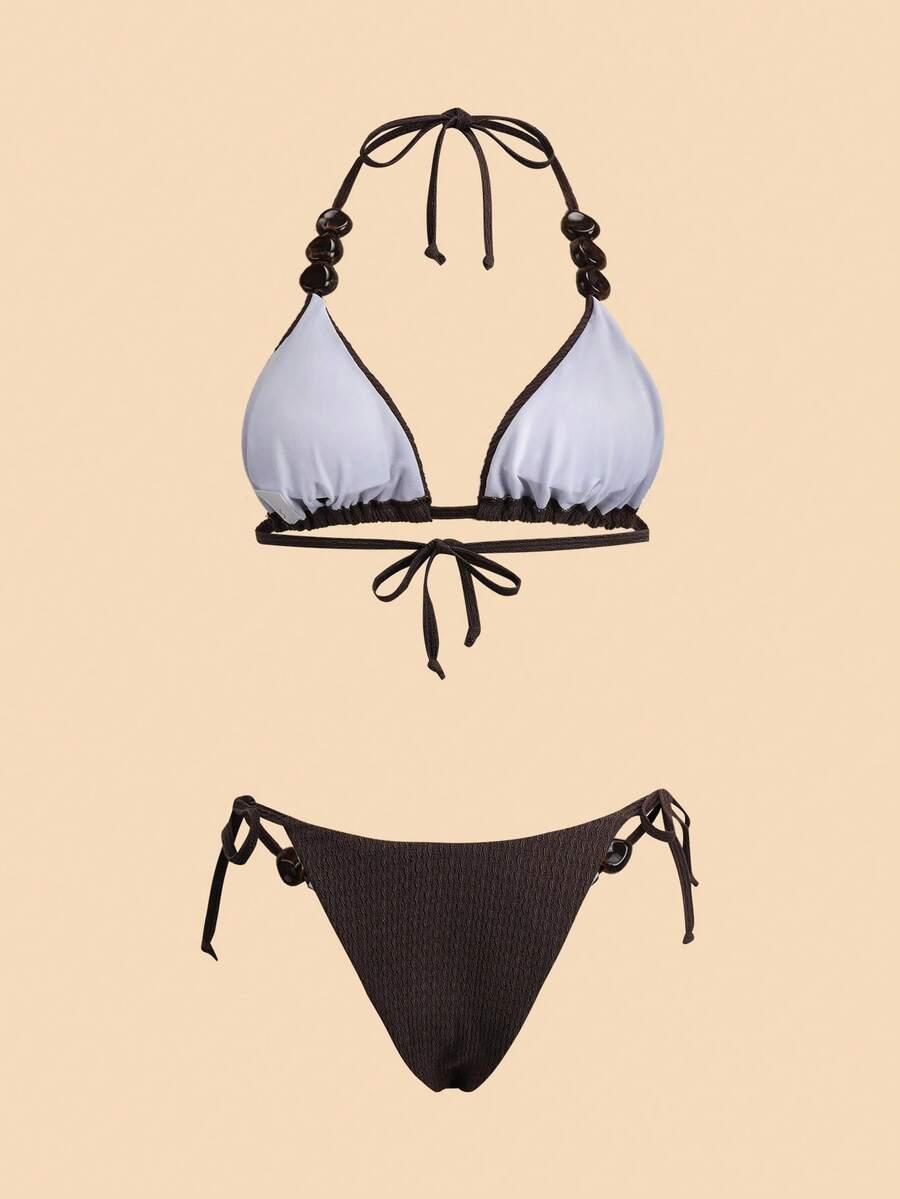 brązowy komplet bikini struktura