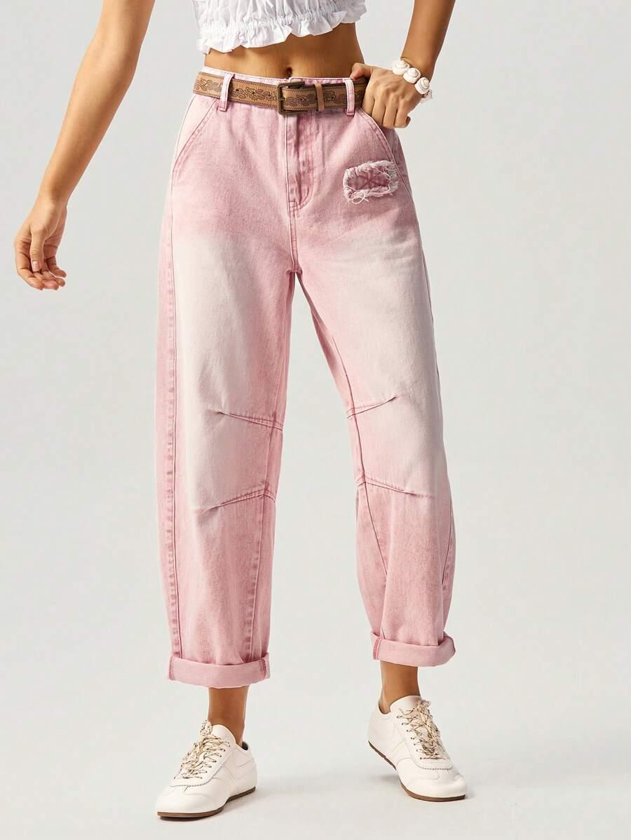 RÓŻOWE SPODNIE JEANS