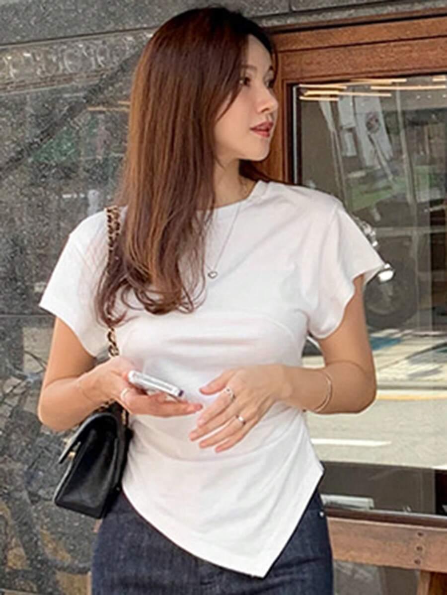BIAŁY ASYMETRYCZNY T-SHIRT