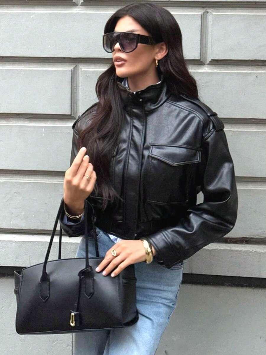 czarna kurtka imitacja skóry