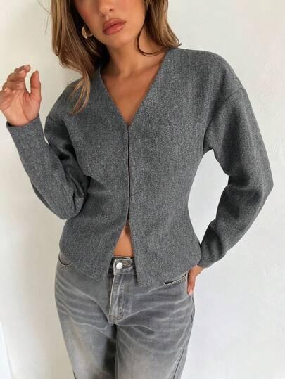 SZARA BLUZKA V-NECK