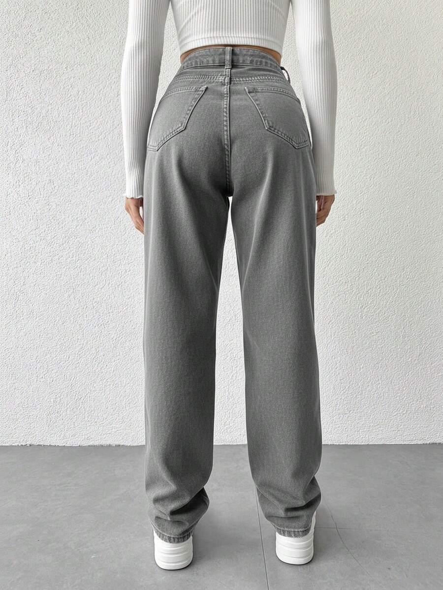 SZARE SPODNIE JEANS WYSOKI STAN