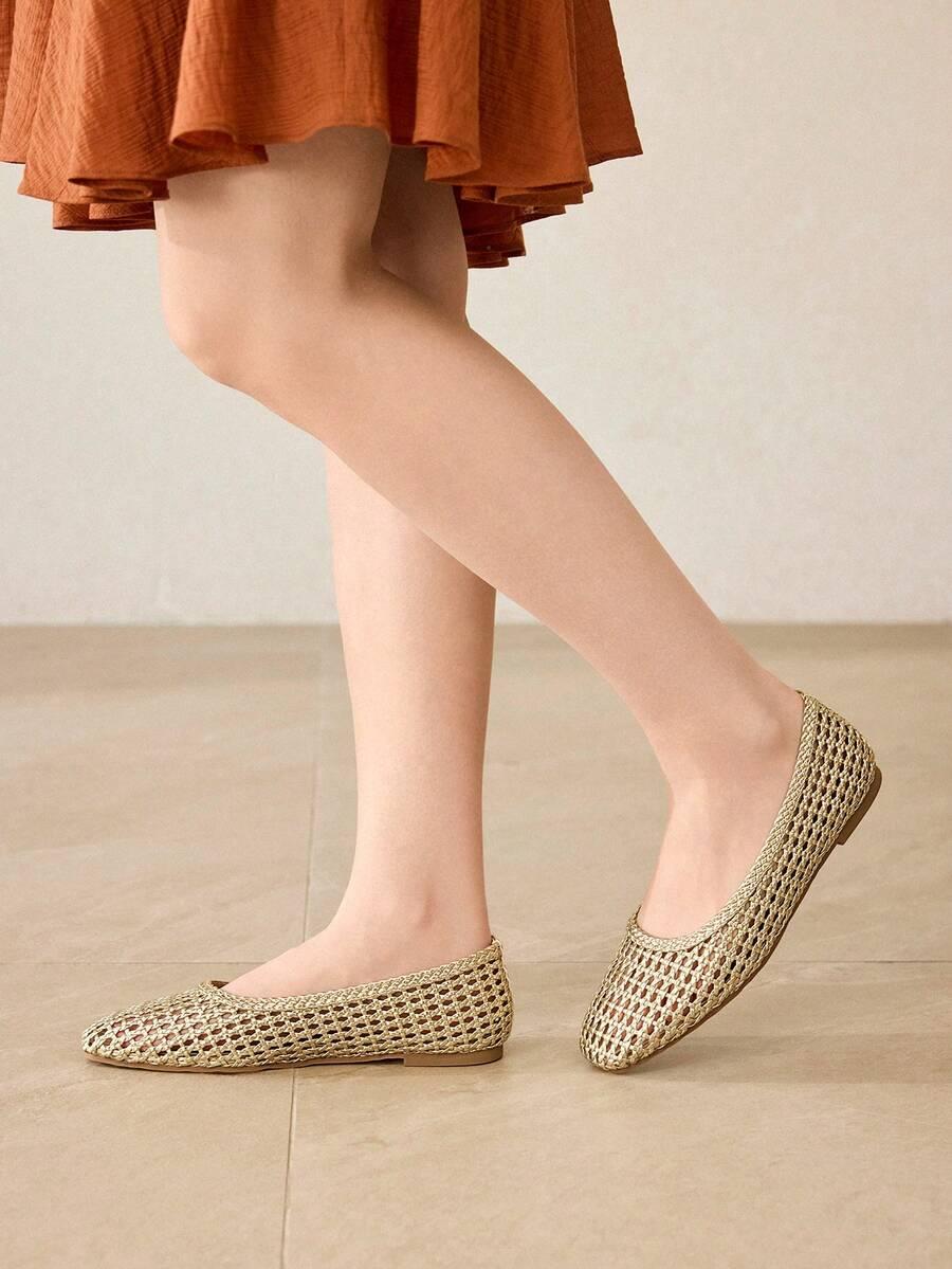złote baleriny casual 