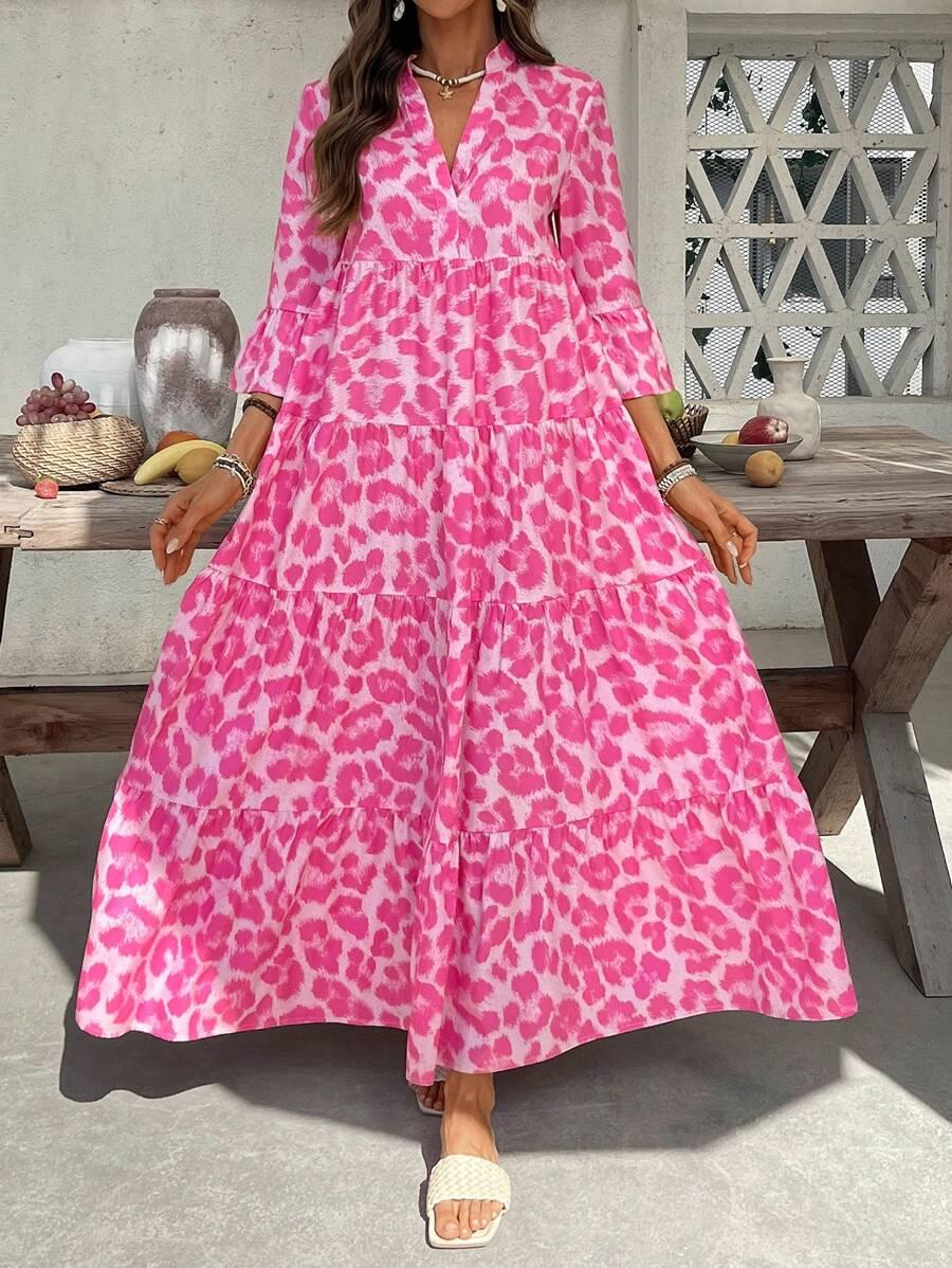RÓŻOWA MAXI SUKIENKA ANIMAL PRINT