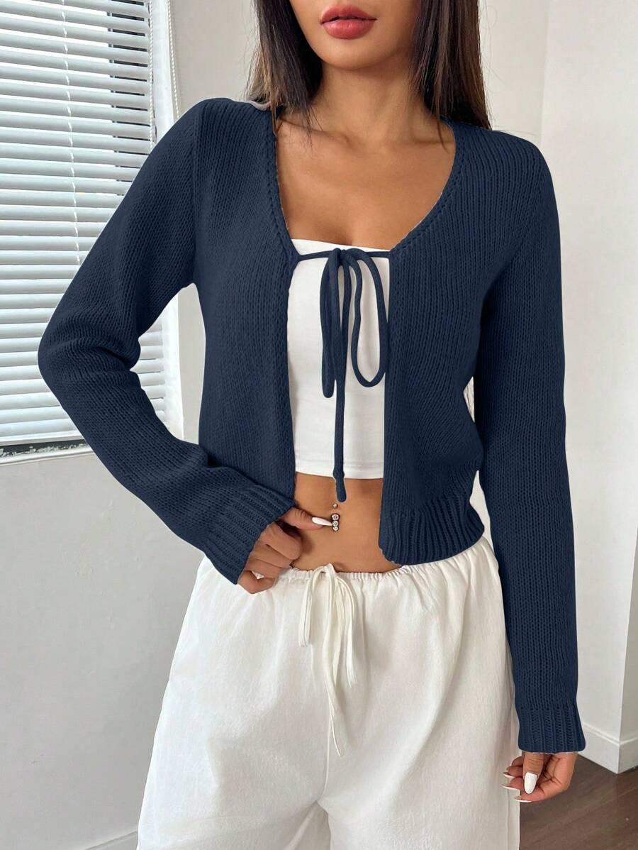 granatowy sweter wiązanie 
