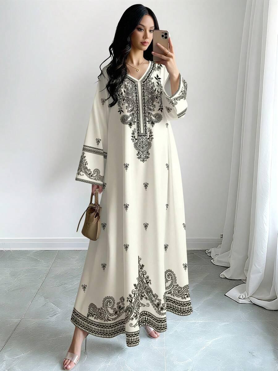 maxi sukienka print v neck 