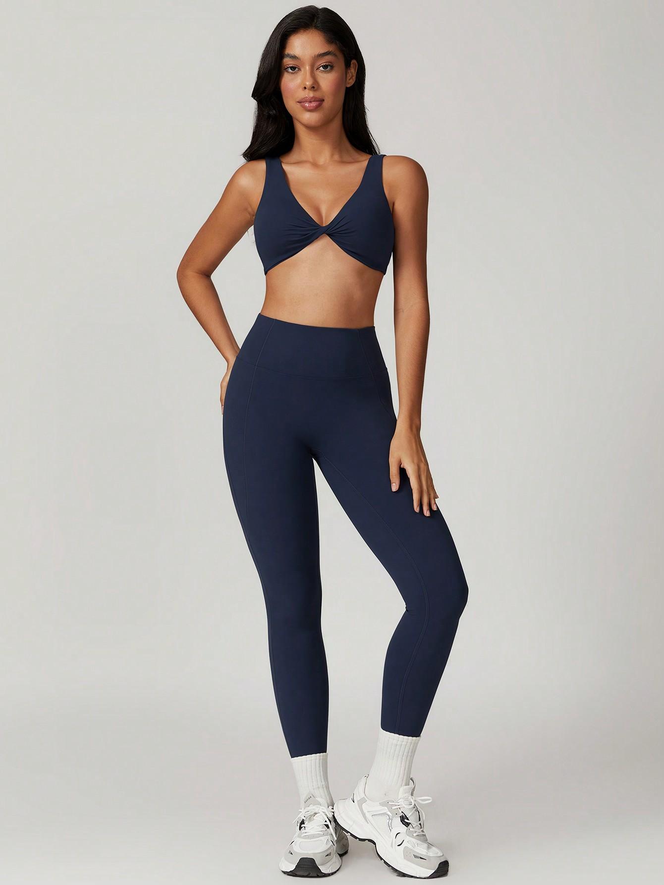 GRANATOWE SPORTOWE LEGGINSY