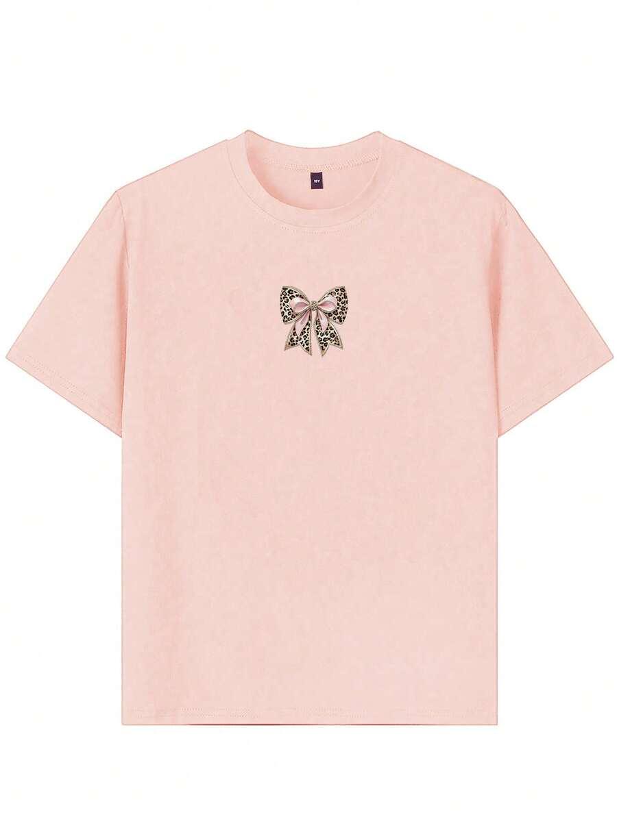 różowy t-shirt okrągły dekolt