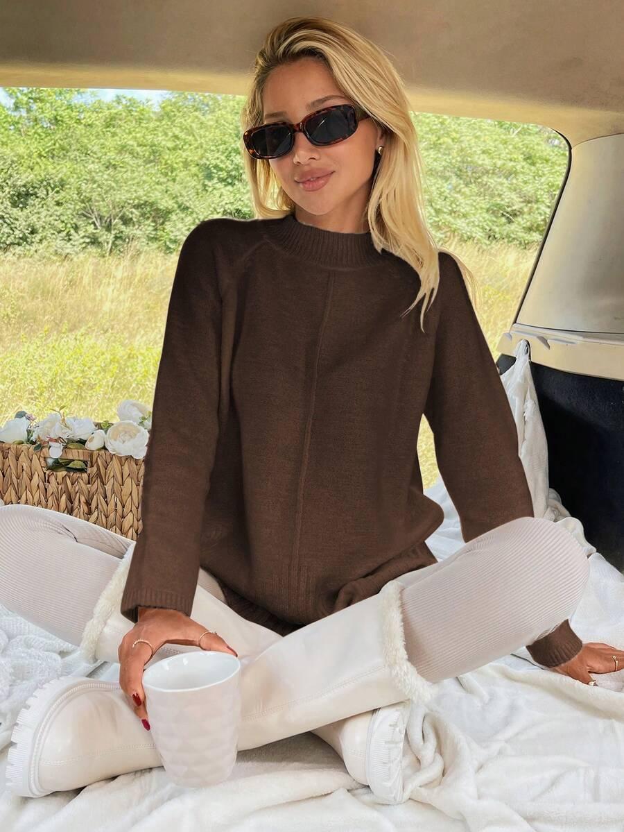 BRĄZOWY SWETER DŁUGI RĘKAW