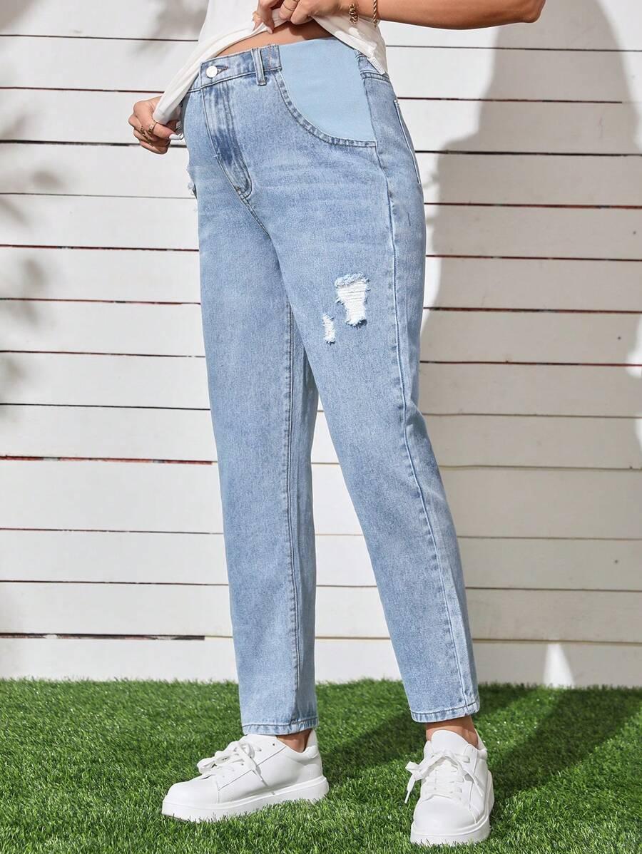 NIEBIESKIE SPODNIE MOM JEANS PRZETARCIA