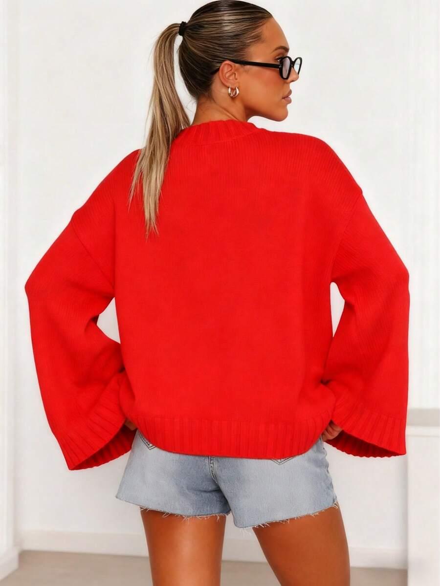 CZERWONY SWETER OKRĄGŁY DEKOLT 