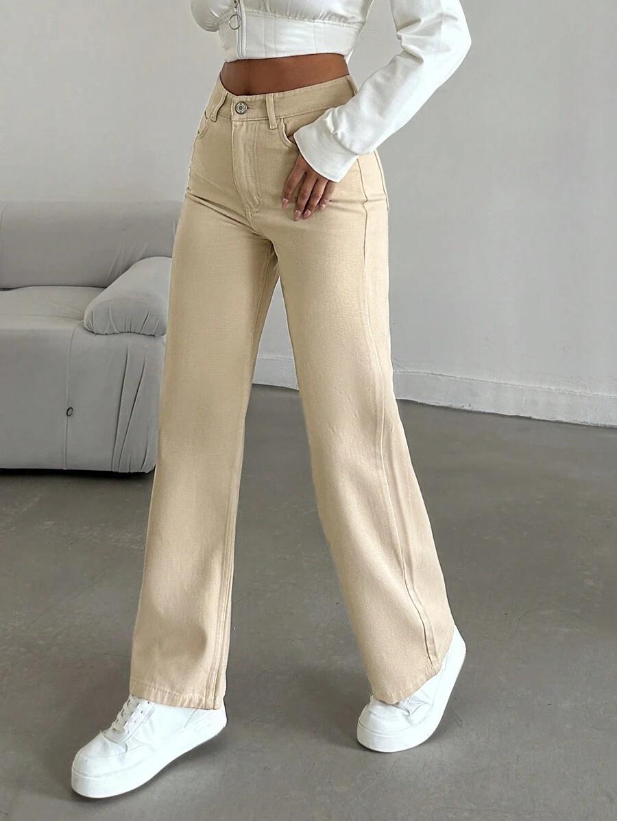 BEŻOWE SPODNIE JEANS