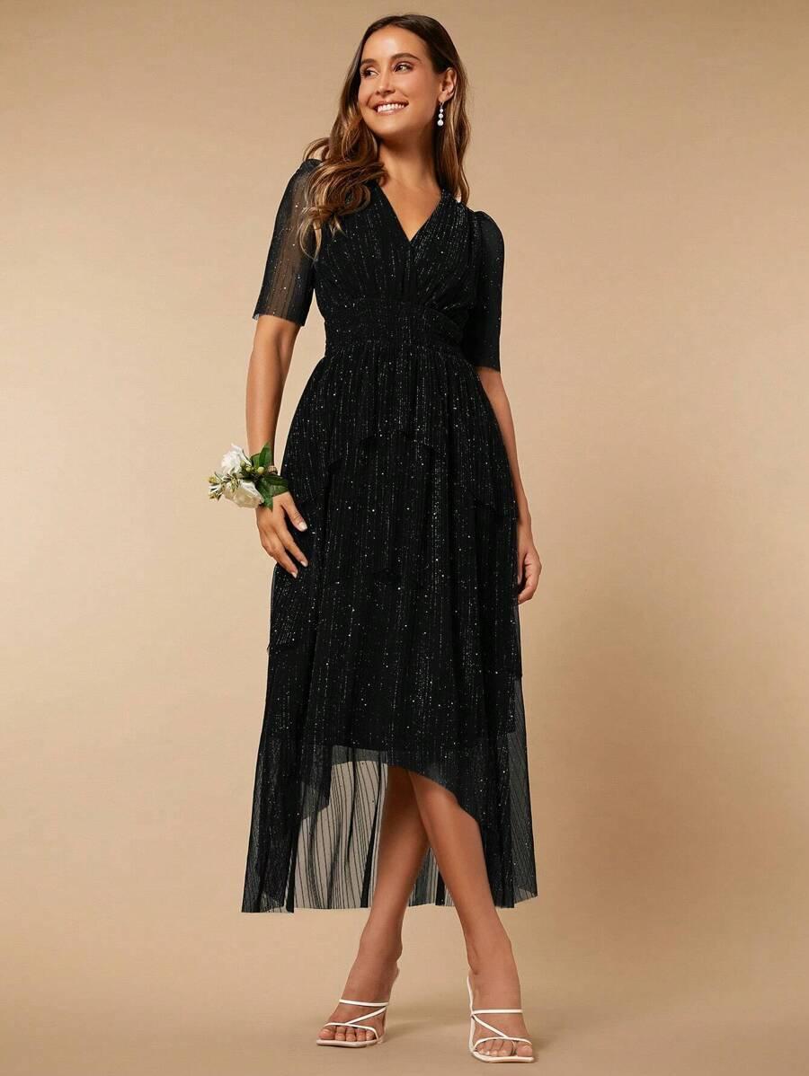 czarna sukienka v neck 