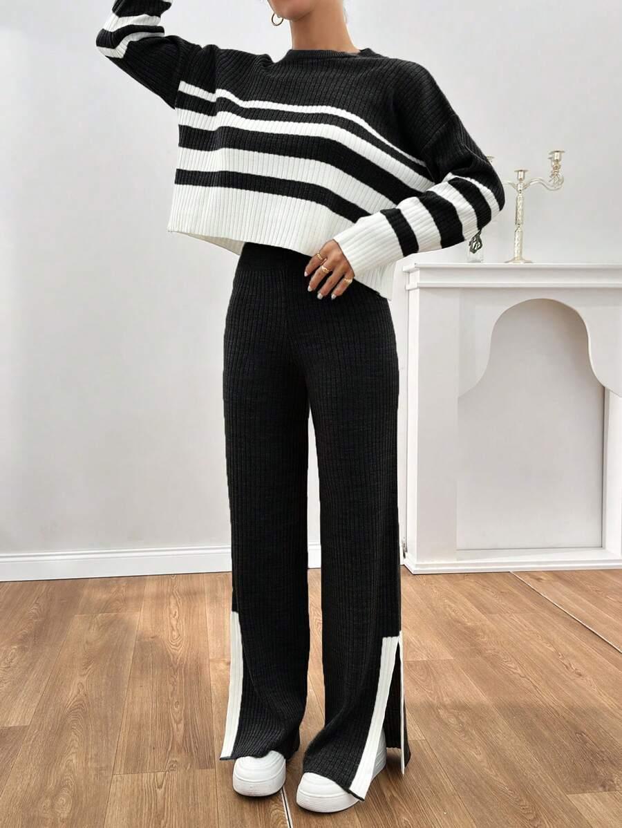 sweter spodnie komplet kontrast