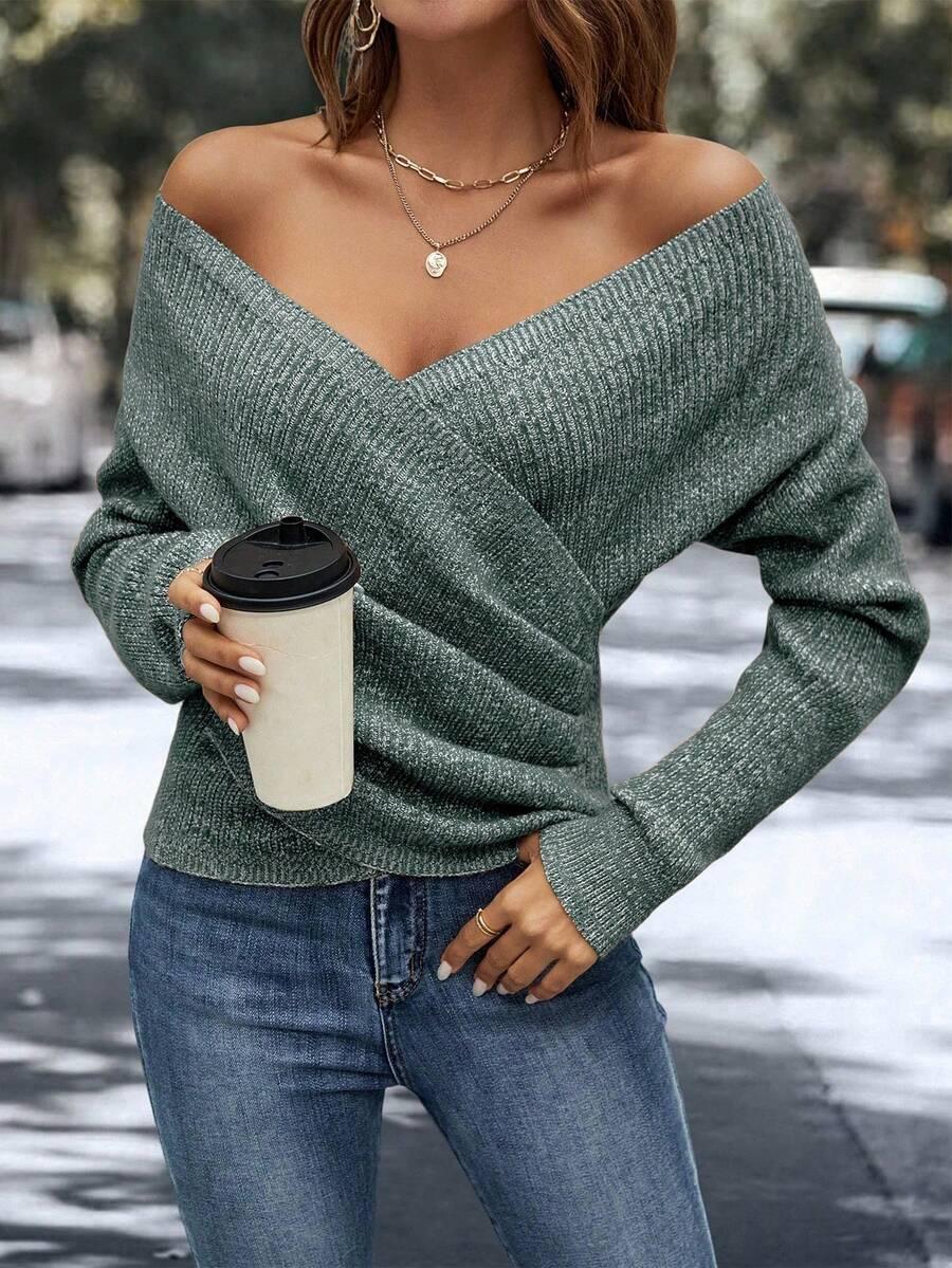 ZIELONY SWETER V-NECK